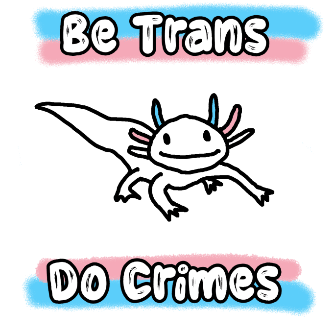 Un badge sur fond blanc avec un dessin d’Axolotl dont les branchies sont de couleurs bleue, rose et 